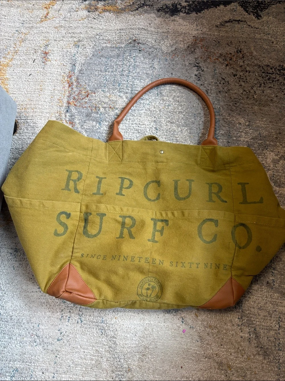 Rip Curl Olive Canvas Tote with Brown Handles